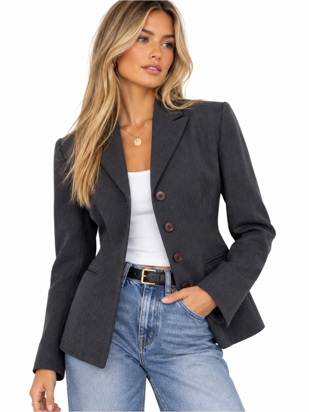 Vtg 80s 90s Ralph Lauren Collection Purple Label Gray Wool Blazer Jacket 6 ILGWU